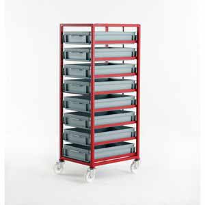 Mobile tray rack 1405mmH with 8 euro containers Production trolleys for picking containers, Euro container trolley 506CT408 