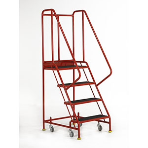 Mobile steps 4 tread with retracting castors Retracting Castor Safety Steps |  picking library steps that settle on castors S045 Ribbed Rubber Tread, Punched Metal Tread, Anti-Slip Tread