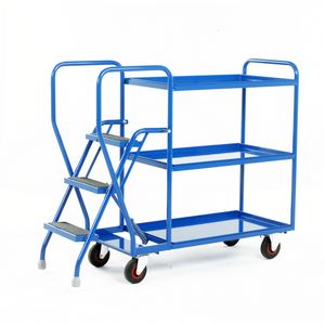 3 Tier Picking Trolley - Steel Shelves & 3 tread steps 175Kg Order picking trolleys shelves tiered shelf with ladder steps 12/S189.jpg