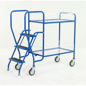 2 Tier basket picking trolley with 3 steps 125Kg Order picking trolleys shelves tiered shelf with ladder steps 14/S186.jpg