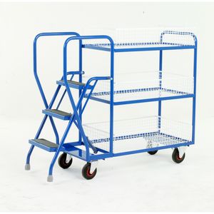 3 Tier basket picking trolley with 3 steps 175Kg Order picking trolleys shelves tiered shelf with ladder steps 15/S198.jpg