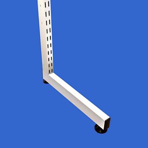 SPUR® Shelving Gondola T leg, suitable for constructing single sided Gondola shelving units.  Available in various heights.  The L-leg base is 7cm High by 37cm Deep. The frame itself is 2.5cm wide, including the foot it is 4.7cm    ... Spur Gondola DS2 uprights, legs, Tie bars, Feet