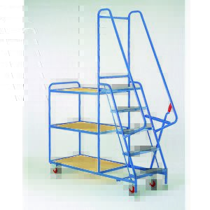 5 step trolley with 3 Plywood shelves Order picking trolleys shelves tiered shelf with ladder steps 36/S193.jpg