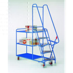 5 step tray trolley with 3 fixed steel shelves Order picking trolleys shelves tiered shelf with ladder steps 42/S190.jpg