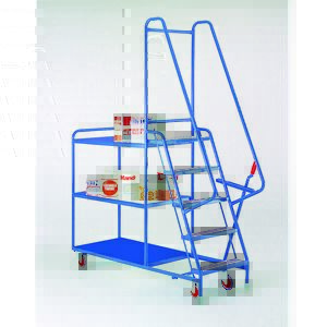 5 step tray trolley with 3 fixed steel shelves Order picking trolleys shelves tiered shelf with ladder steps 42/S190.jpg
