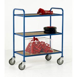 501TT61 1065mmH with 760 x 457 tray size, fixed ply trays, high quality stem fitting castors, grey non marking tyres with thread guards....