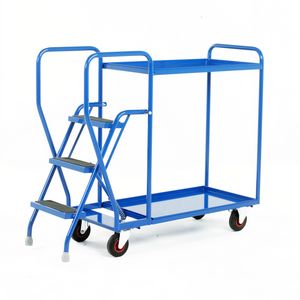 2 Tier Picking Trolley - Steel Shelves & 3 tread steps 175Kg Order picking trolleys shelves tiered shelf with ladder steps 46/S188.jpg