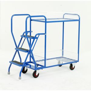 2 Tier basket picking trolley with 3 steps 175Kg Order picking trolleys shelves tiered shelf with ladder steps 47/S197.jpg
