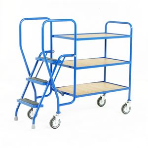 3 Tier Trolley - Plywood Shelves & 3 tread steps 125Kg Order picking trolleys shelves tiered shelf with ladder steps 55/S183.jpg