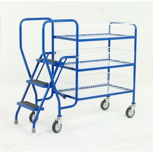 3 Tier basket picking trolley with 3 steps 125Kg Order picking trolleys shelves tiered shelf with ladder steps 55/S187.jpg