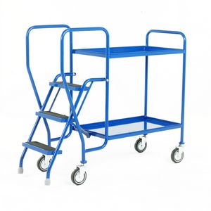 2 Tier Picking Trolley - Steel Shelves & 3 tread steps 125Kg Order picking trolleys shelves tiered shelf with ladder steps 58/S180.jpg
